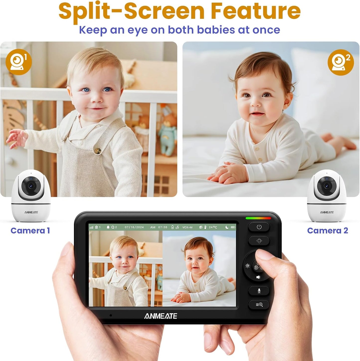 Baby Monitor with Camera and Audio – 720P Baby Camera No Wifi, 5" HD Display,Remote Pan& Tilt& Zoom, 48 Hours Battery Life, HD Night Vision, Two-Way Talk, Lullabies, Thermal Monitor, 1000Ft Range