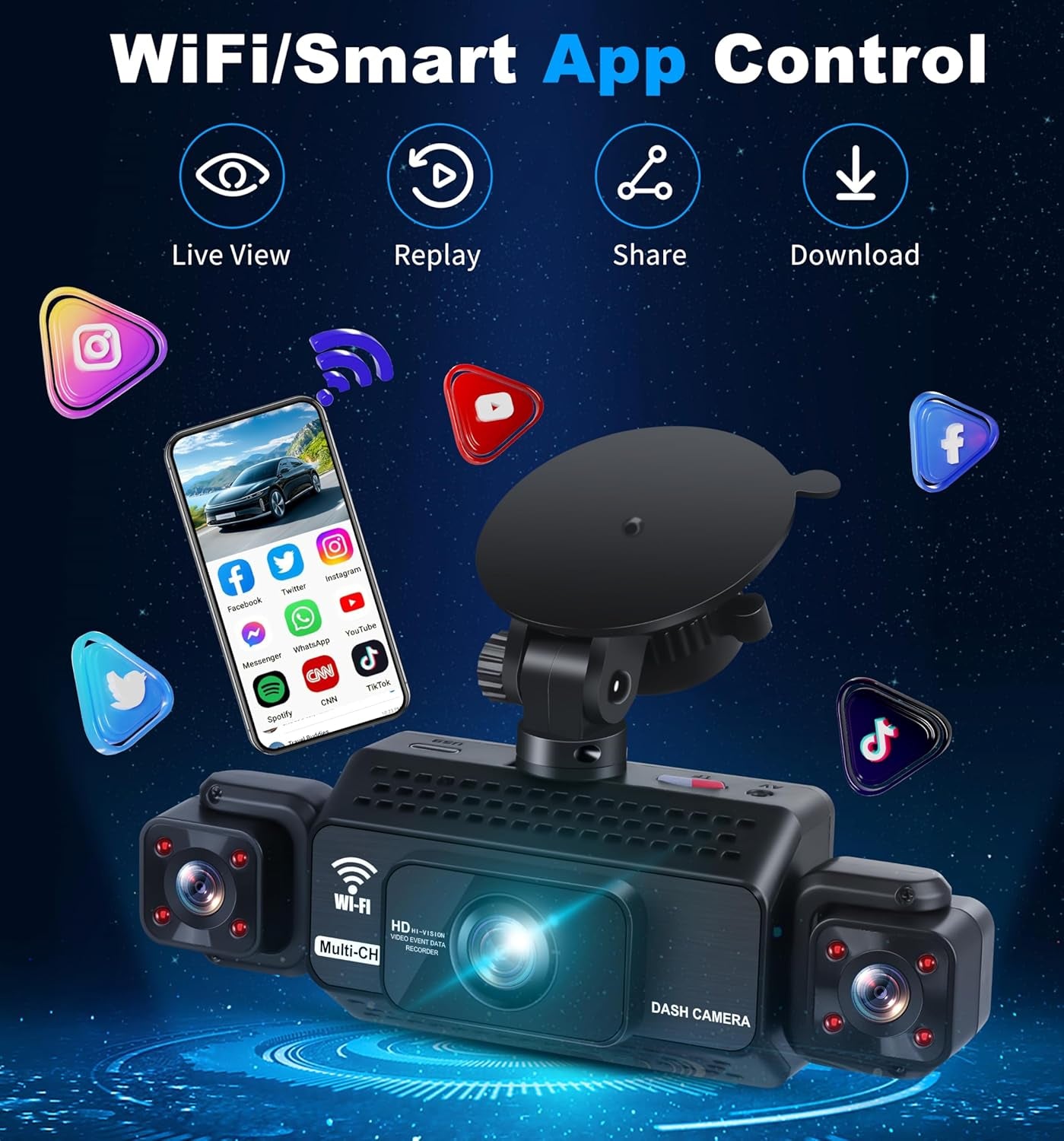 4 Channel Dash Cam 360° View 5G Wifi & APP Control,  2K Front and Rear Inside, Left Right Dash Camera for Cars Free 64GB TF Card, G-Sensor, Night Vision, 24H Parking Mode