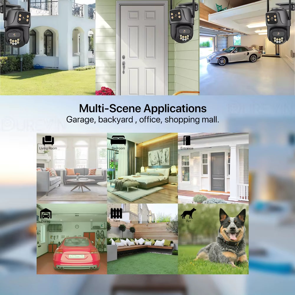 External Wifi PTZ Camera Dual Lens 4K 8MP HD Outdoor IP Camera 4MP Auto Tracking Security Protection CCTV Surveillance Icsee P2P