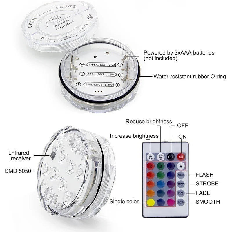 LED Swimming Pool Light for Outdoor Lighting IP68 Waterproof Underwater Hot Tub Spa Inflable Aquarium Removable Pool Accessories