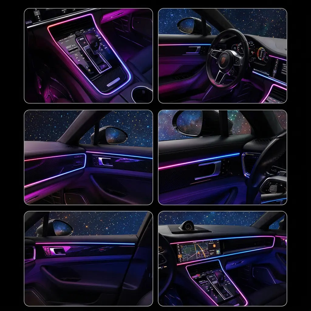 Ceesooi Smart 2 in 1 Car LED Interior Lights, USB Powered RGB Ambient Lighting Strip Kit with App Control, Music Sync, DIY Mode 110Cm+110Cm, Multi Color Car Decor Accessories for Cars Trucks, Gift for Men Women