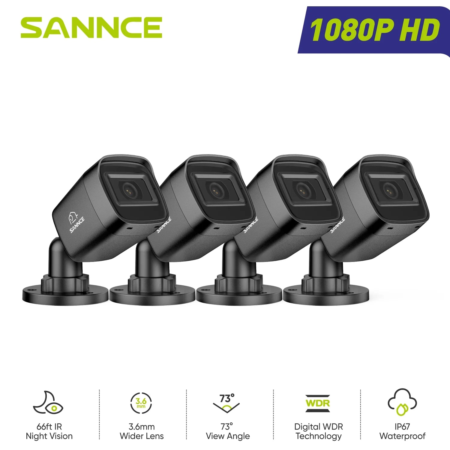 1080P Wired Home Outdoor Security Camera with EXIR Night Vision, IP66 Waterproof for Outdoor Indoor Video Surveillance- 4Pack