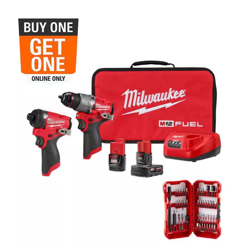 M12 FUEL 12-Volt Lithium-Ion Brushless Cordless Hammer Drill & Impact Driver Combo Kit (2-Tool) with Bit Set (45-Piece)