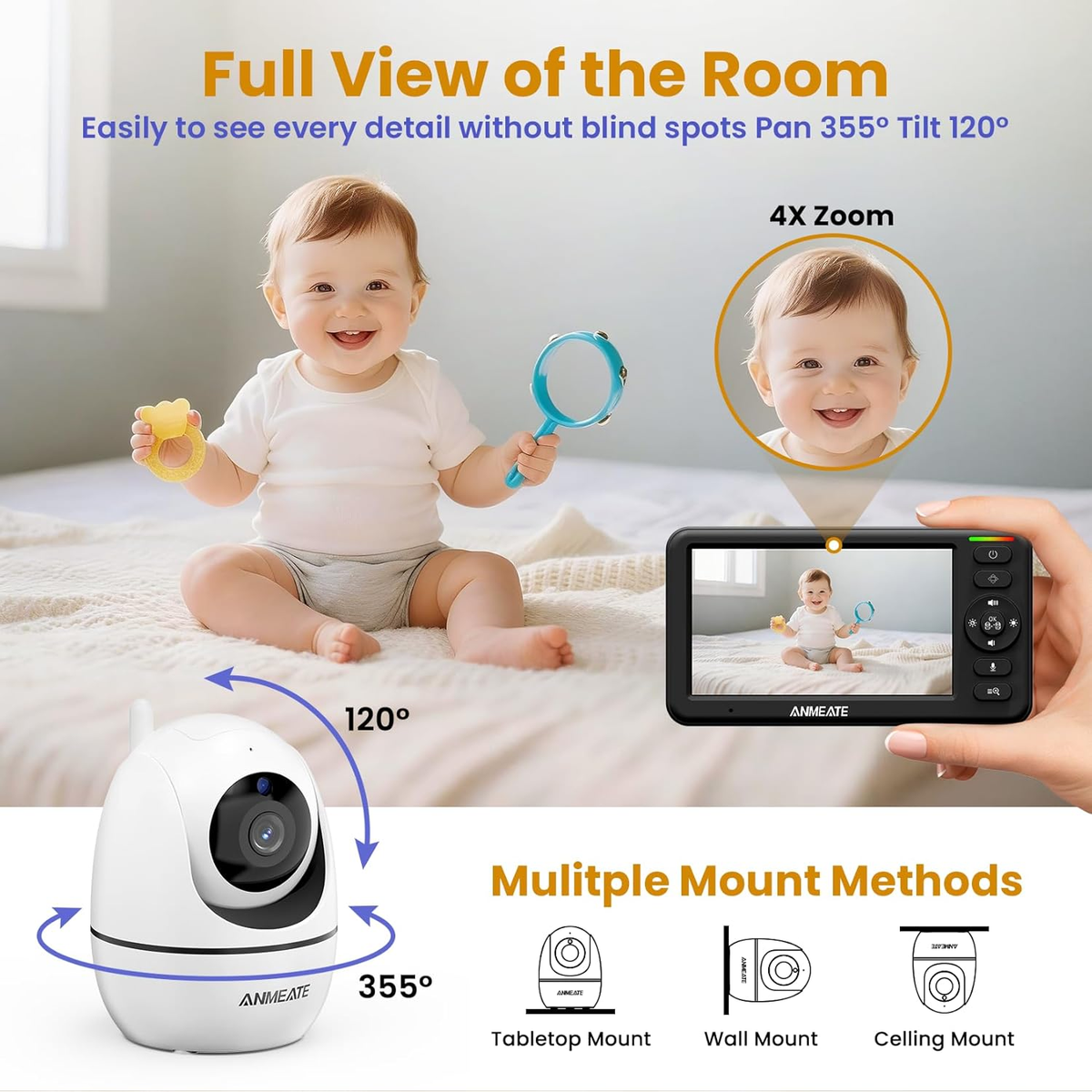 Baby Monitor with Camera and Audio – 720P Baby Camera No Wifi, 5