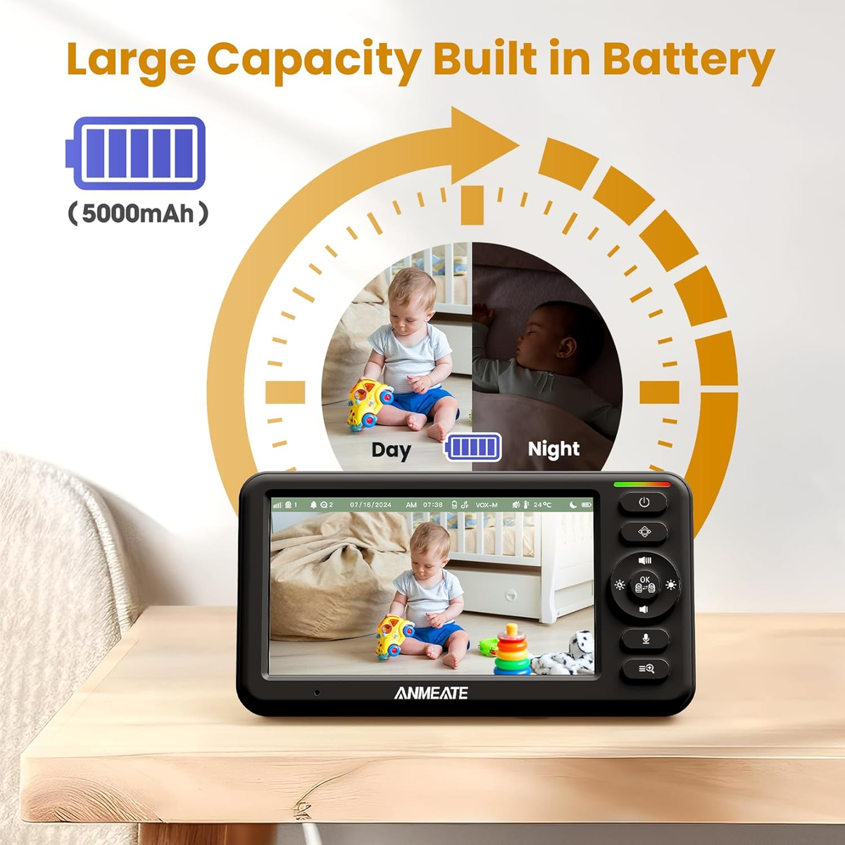 Baby Monitor with Camera and Audio – 720P Baby Camera No Wifi, 5